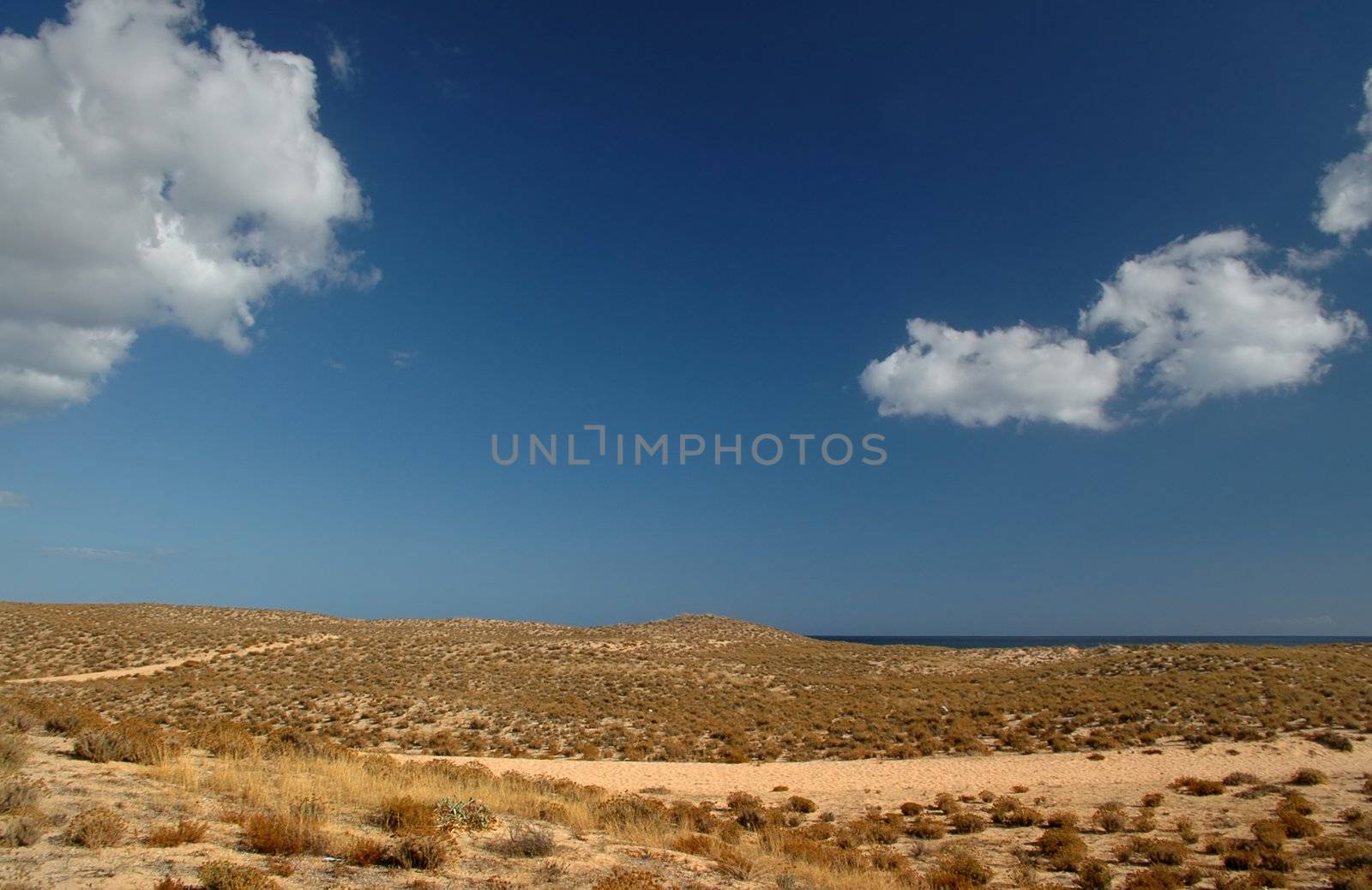 dunes and blue sky with clouds