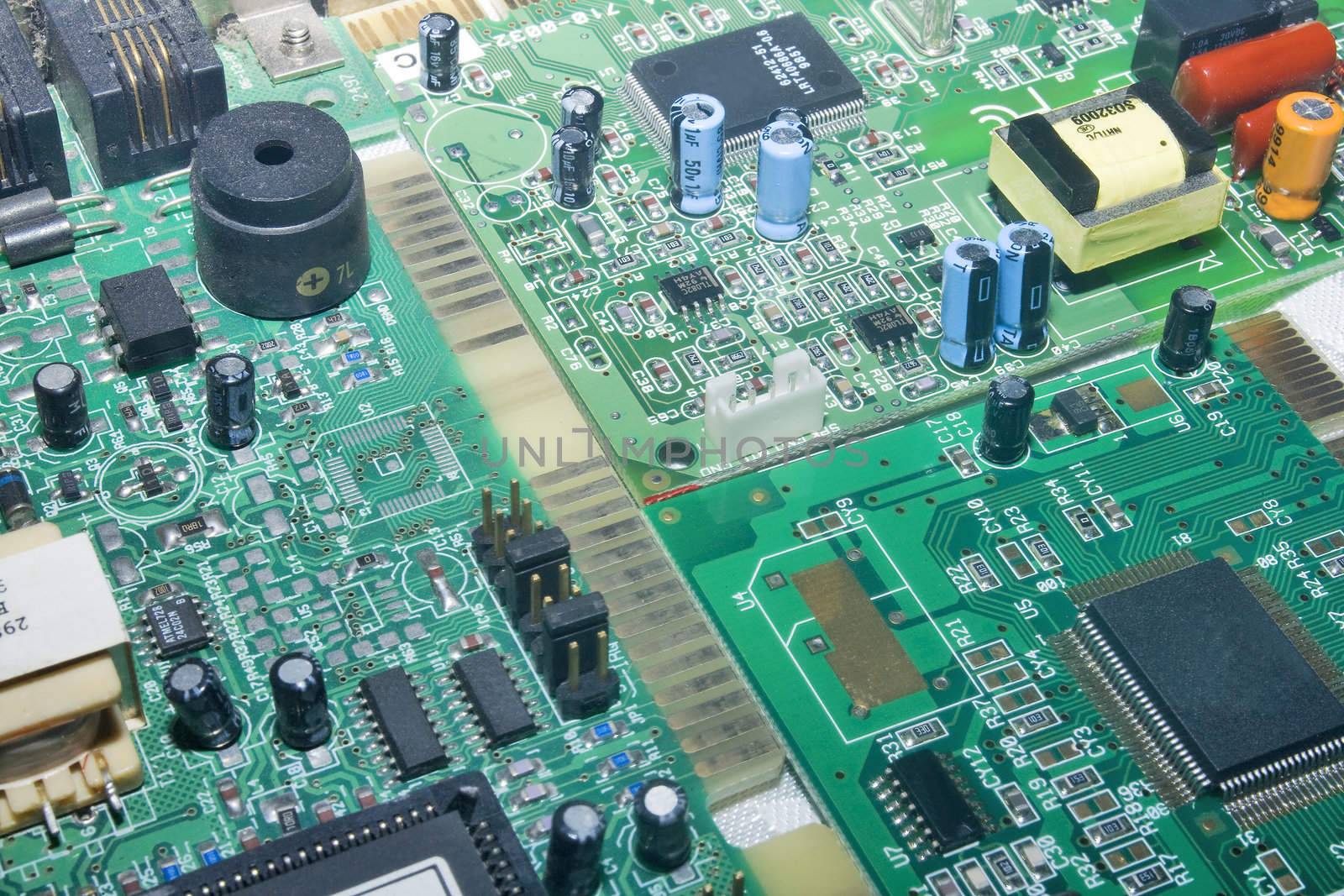 Macro shot of Printed Circuit Board with Electronic Components