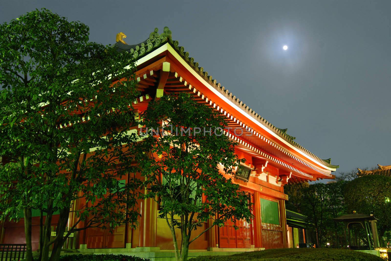 colorful Japanese temple at moonlight, Asakusa Tokyo Japan