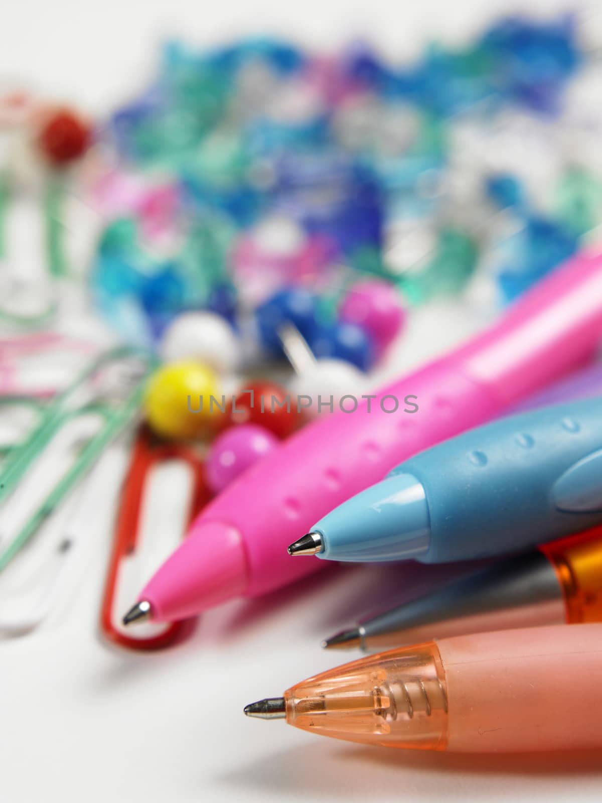 group of object- stationery on the plain background