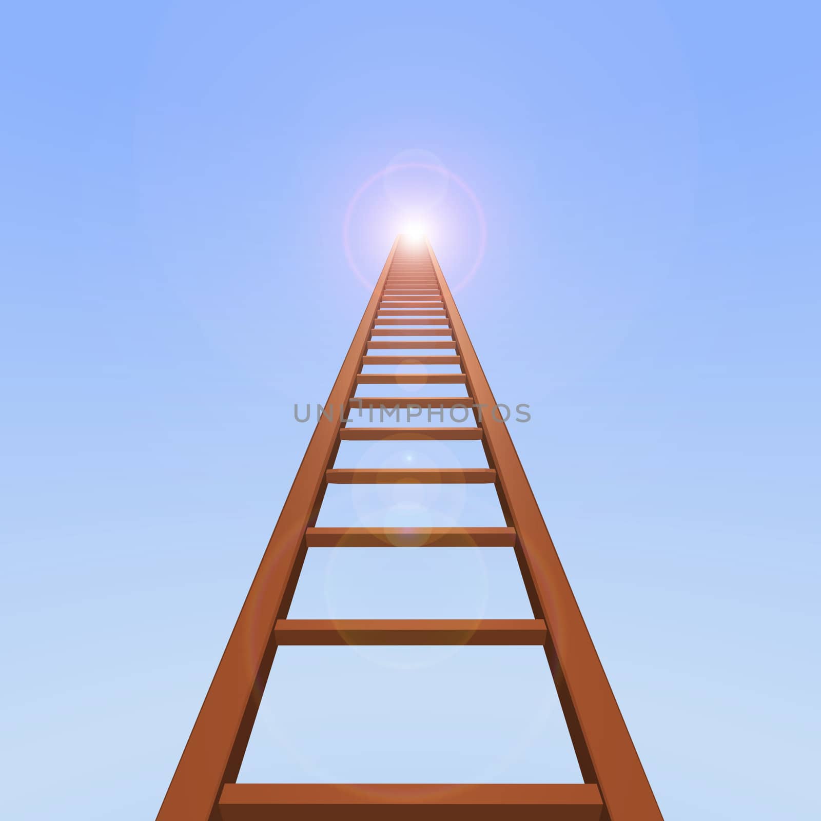 3D ladder reaching up to the blue sky.