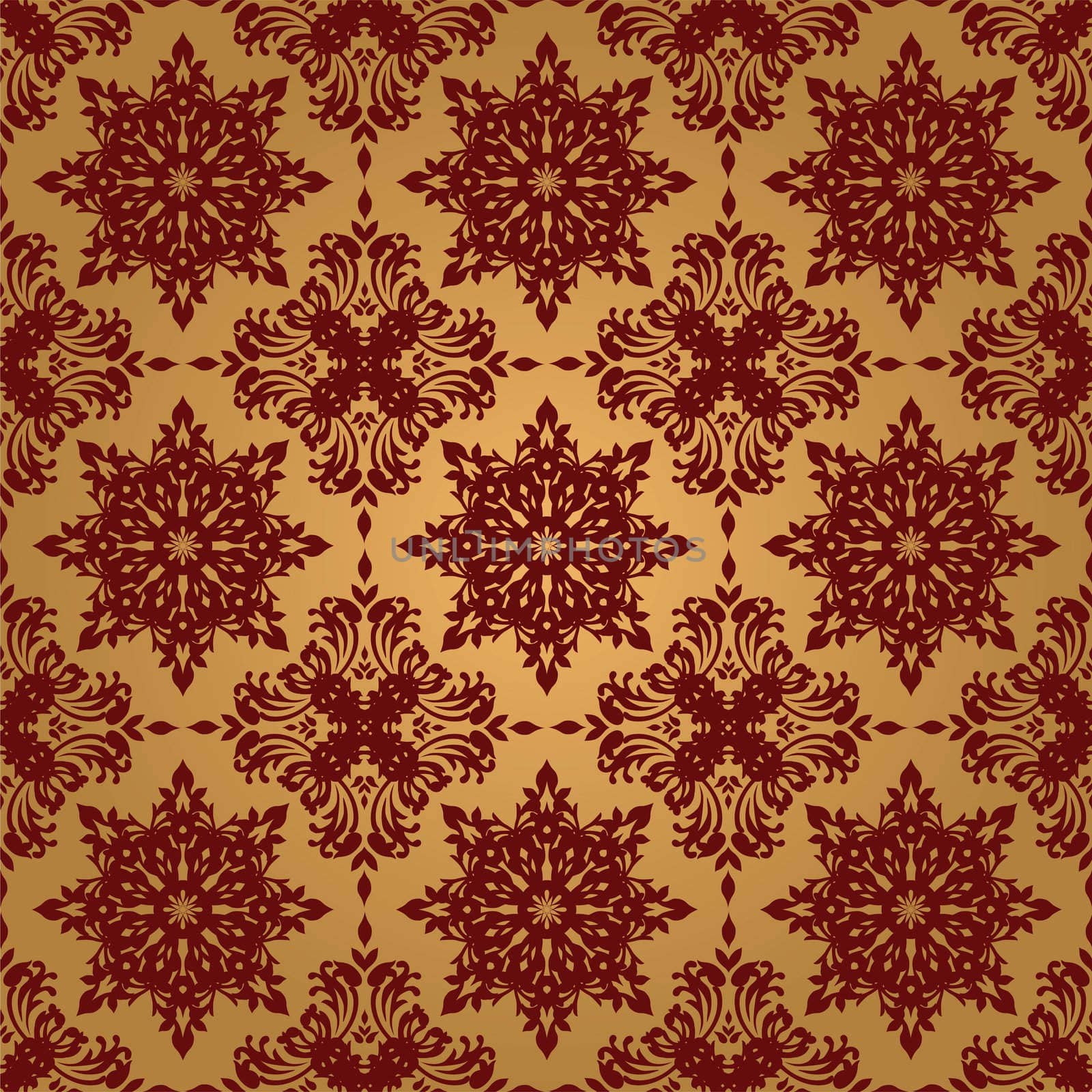 Gold and red illustrated seamless repeating wallpaper design