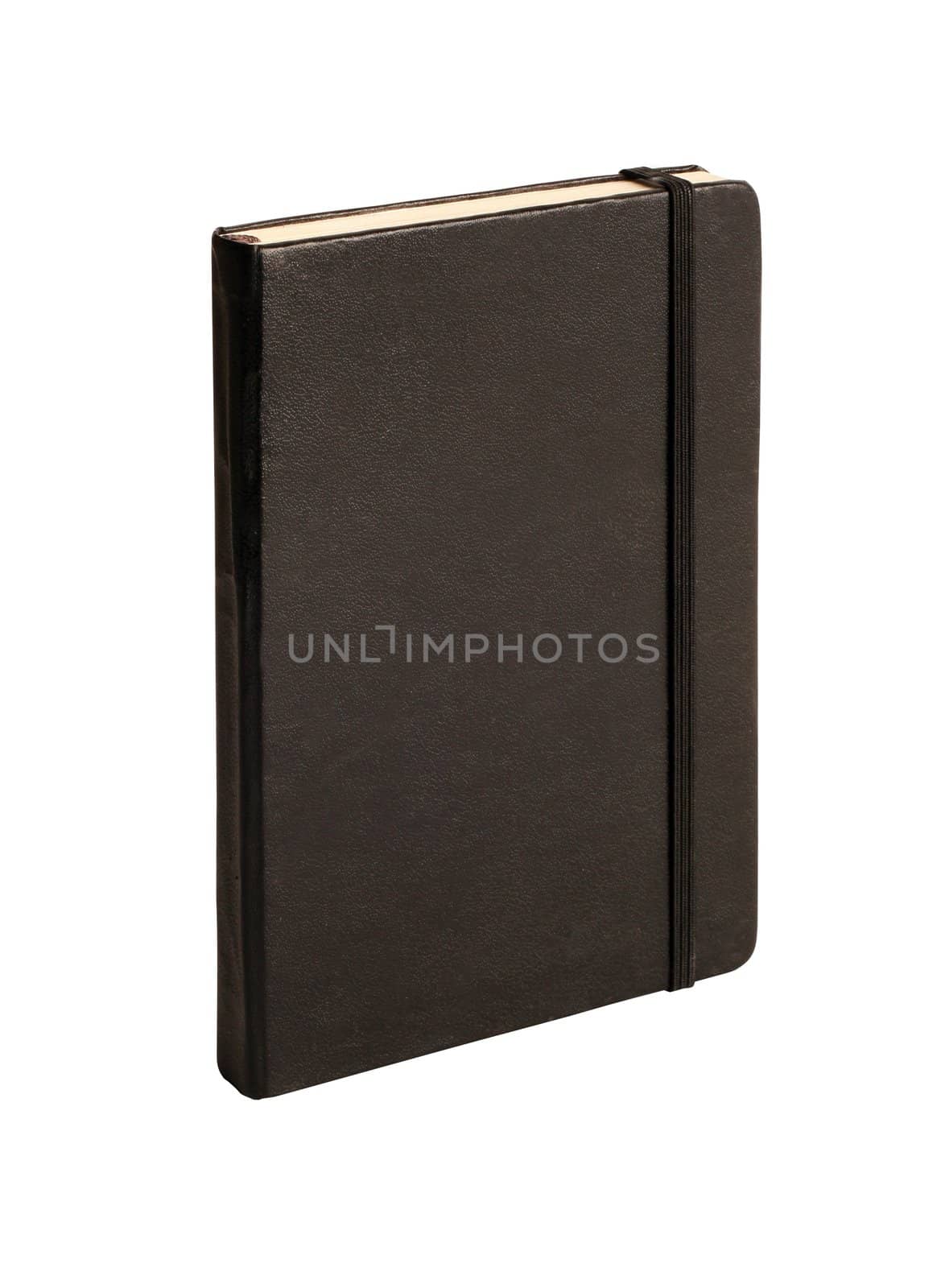 Empty black note book isolated on white with clipping path