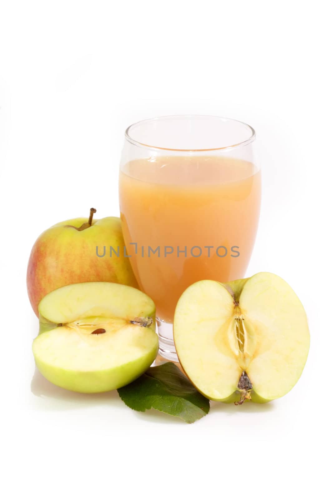 Fresh apple juice on bright background