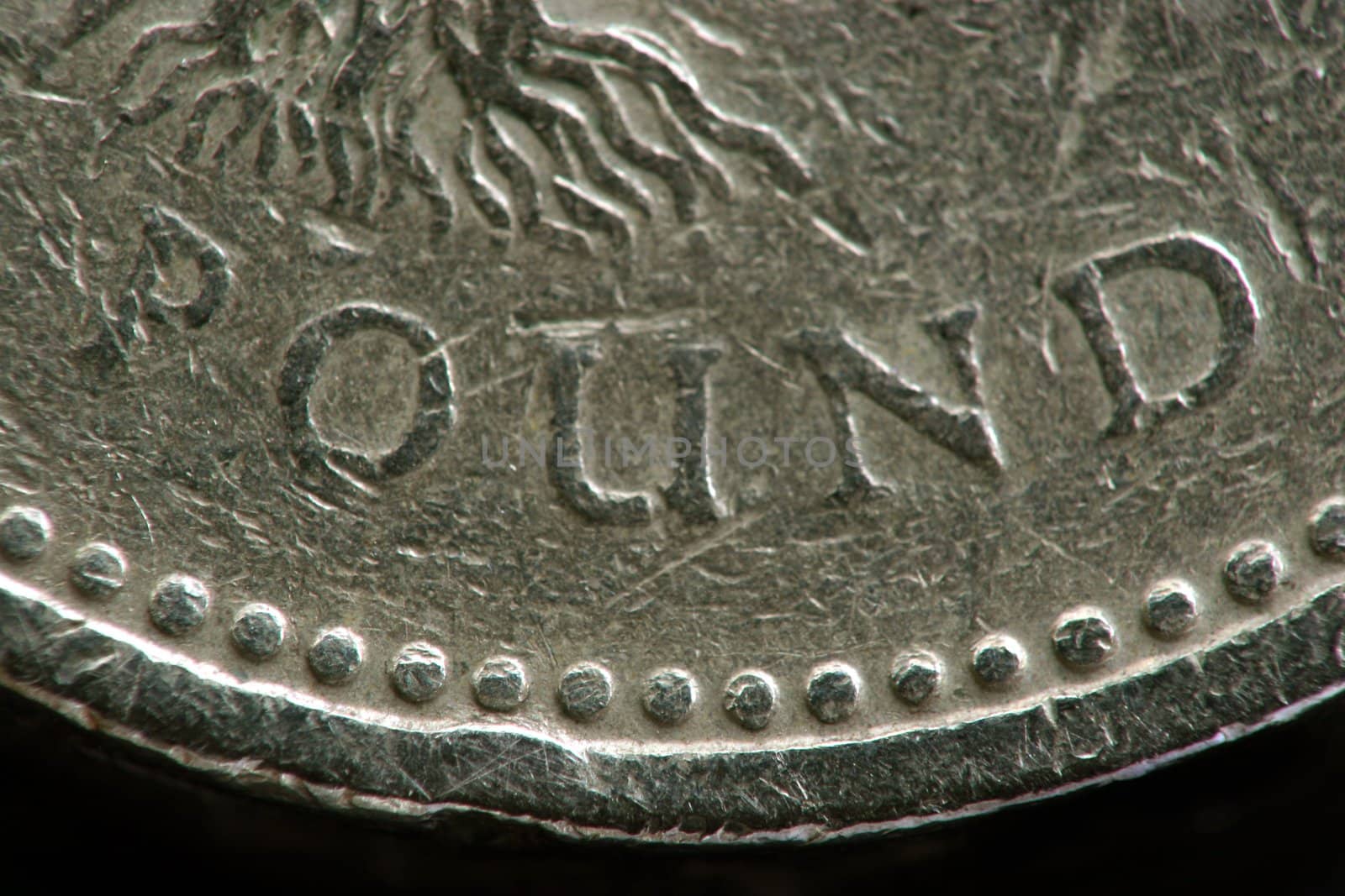 Extreme macro of a sterling pound coin