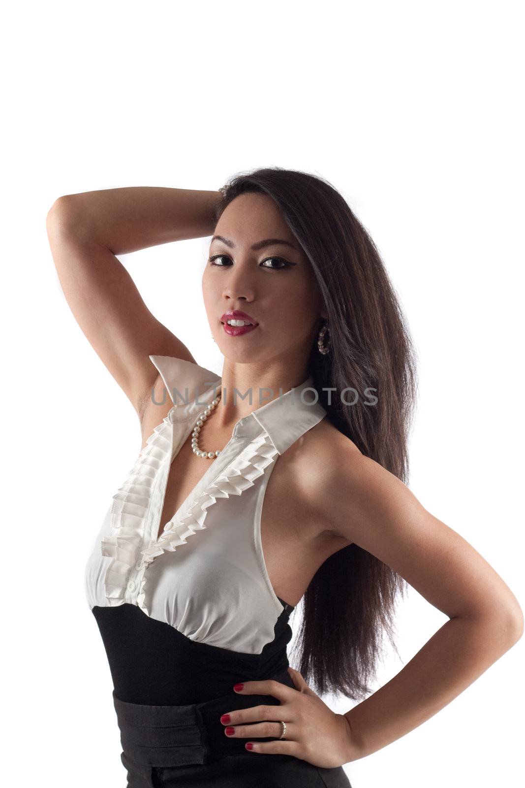 Studio shot of a beautiful sexy young asian woman, isolated on white