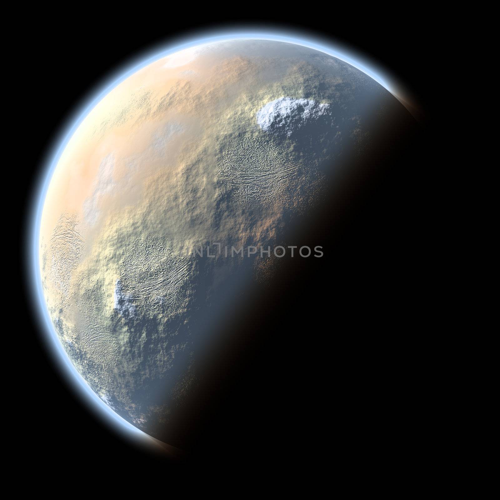 Planet with arid climate on black background