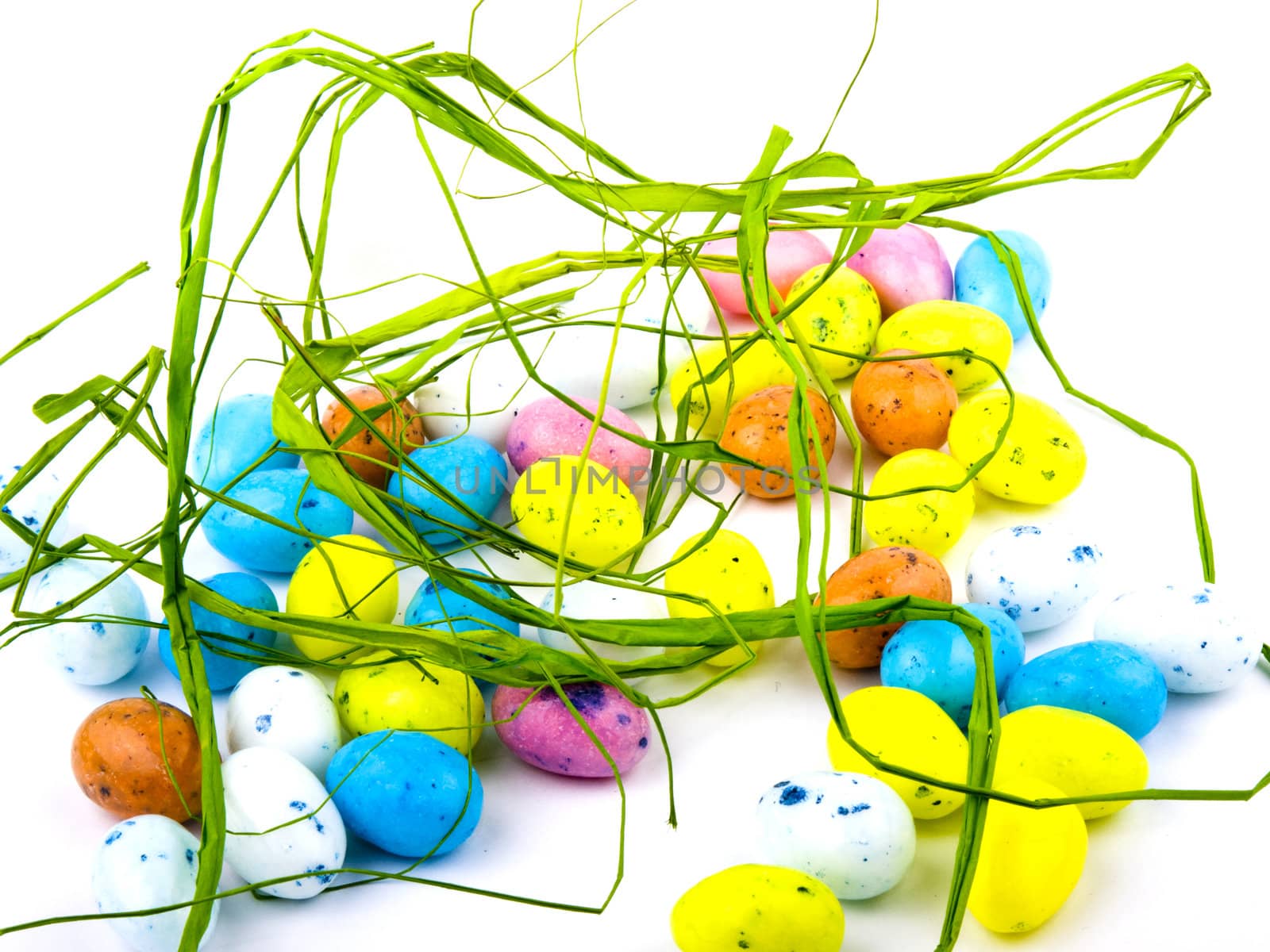 Lots of easter eggs on white background.