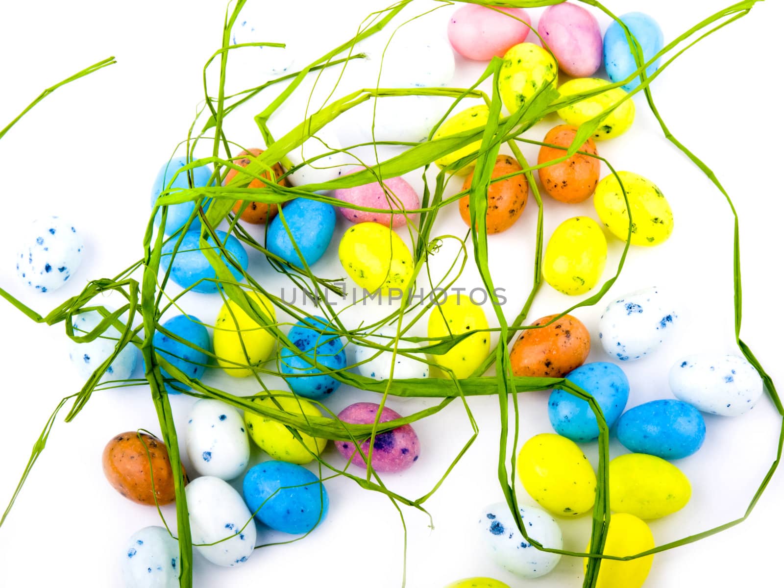 Lots of easter eggs on white background.