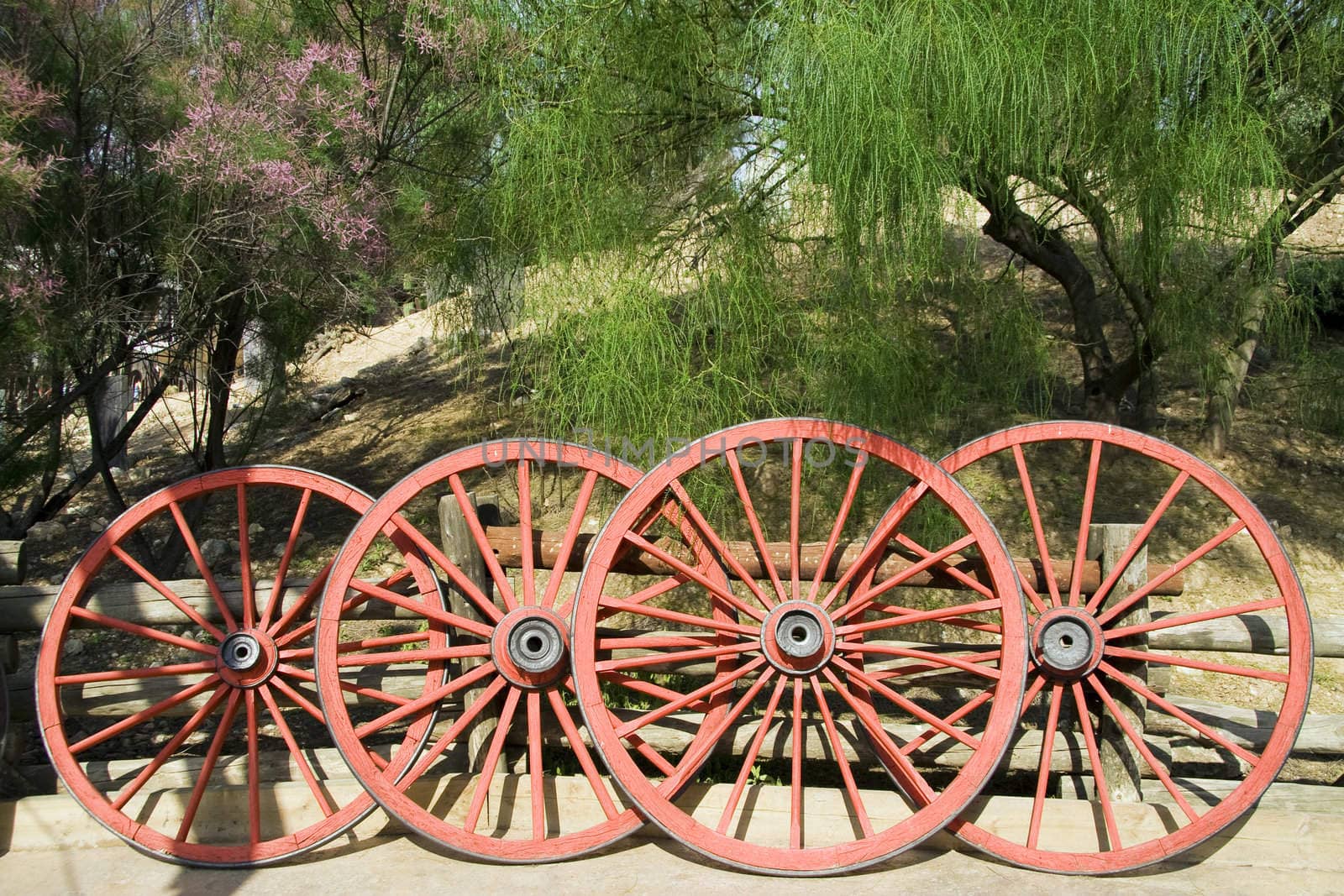 Four old wooden wheel
