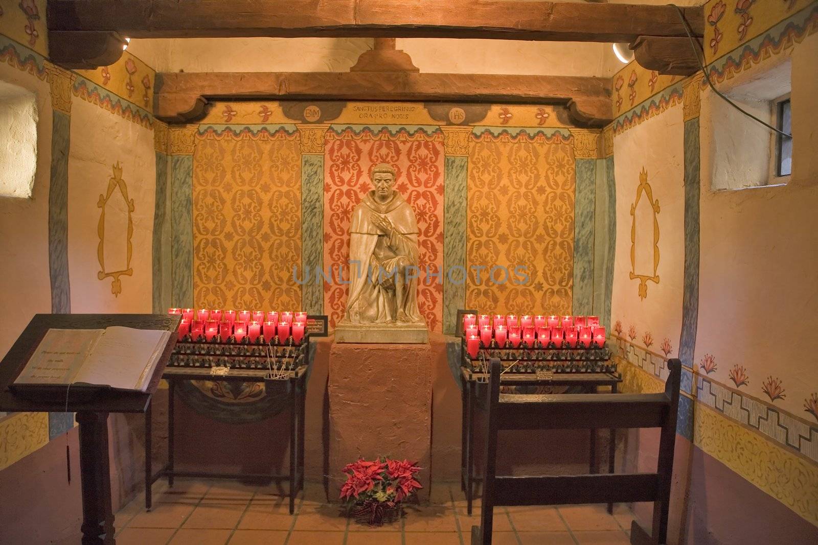 MISSION SAN JUAN CAPISTRANO SMALL CHAPEL WITH CANDLES