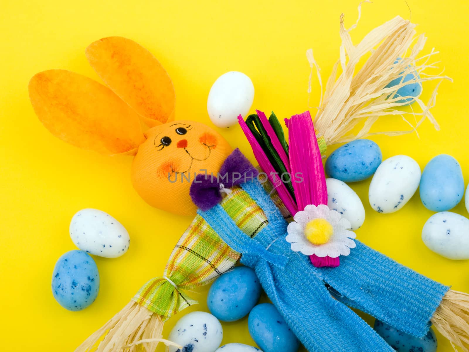 Easter bunny on yellow background.