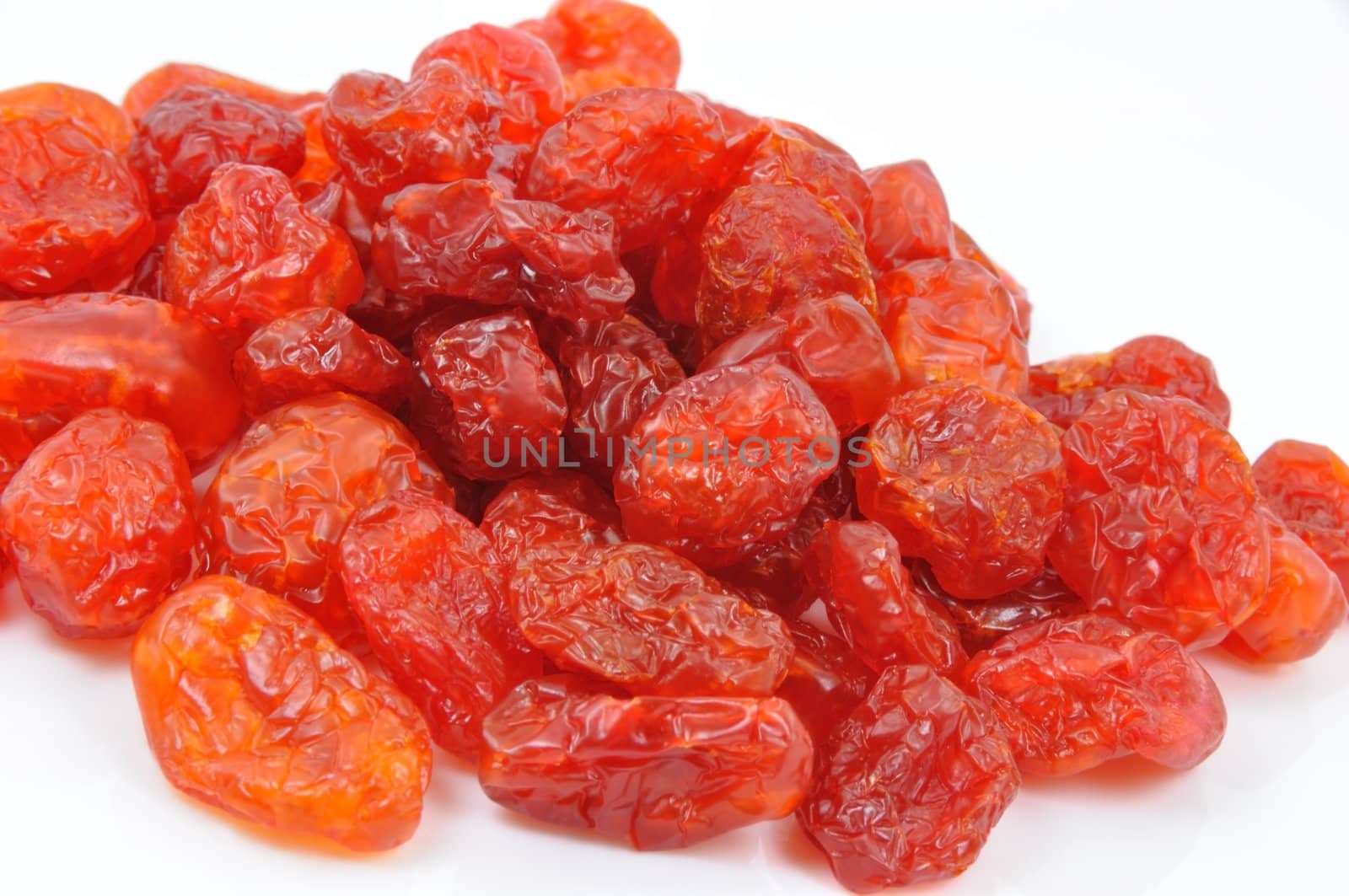 Pile of Dried Cornelian Cherries Isolated on White