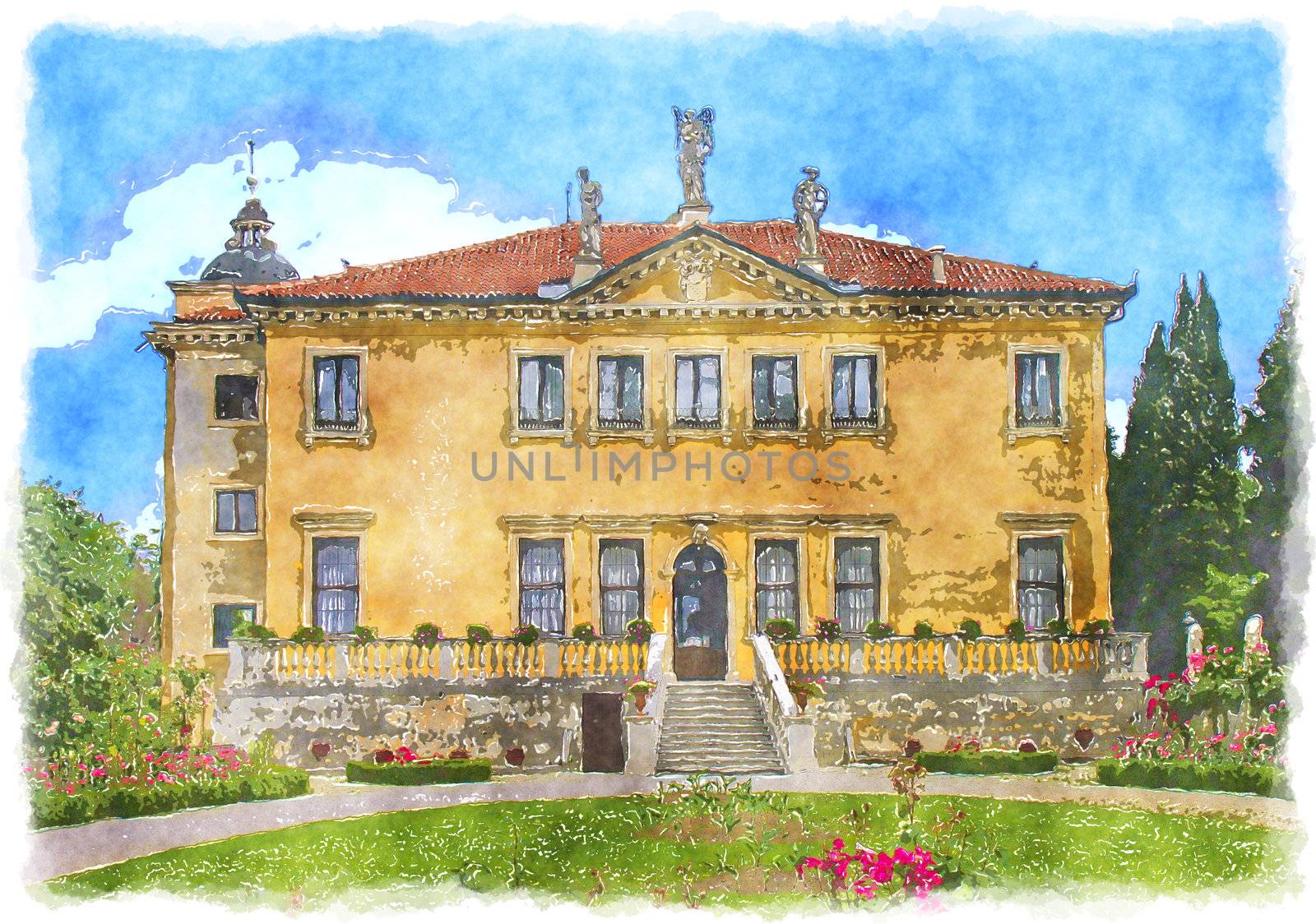 An illustration of a water color painting "old house in Italy"