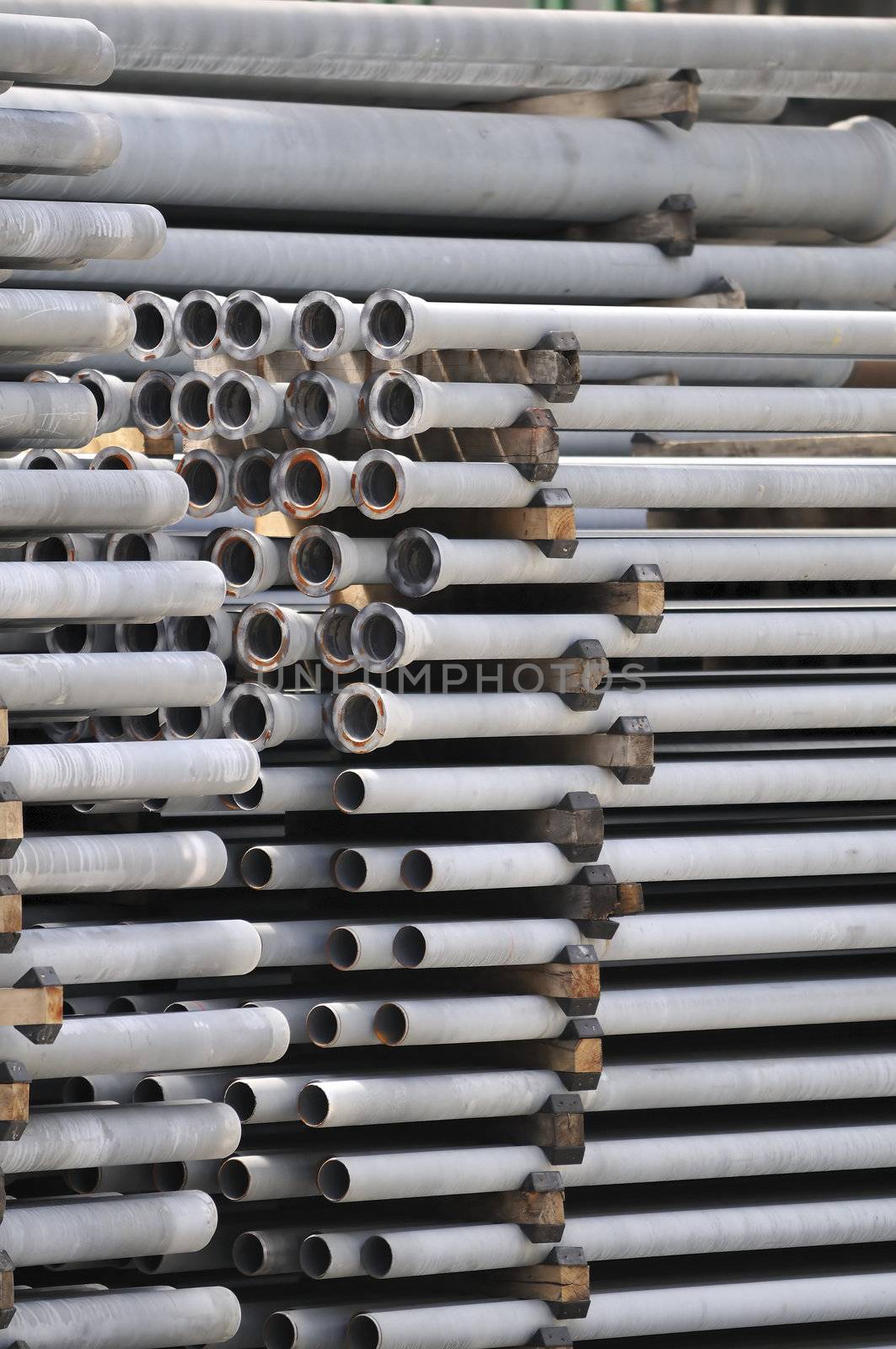 Detail of stack of long pipes