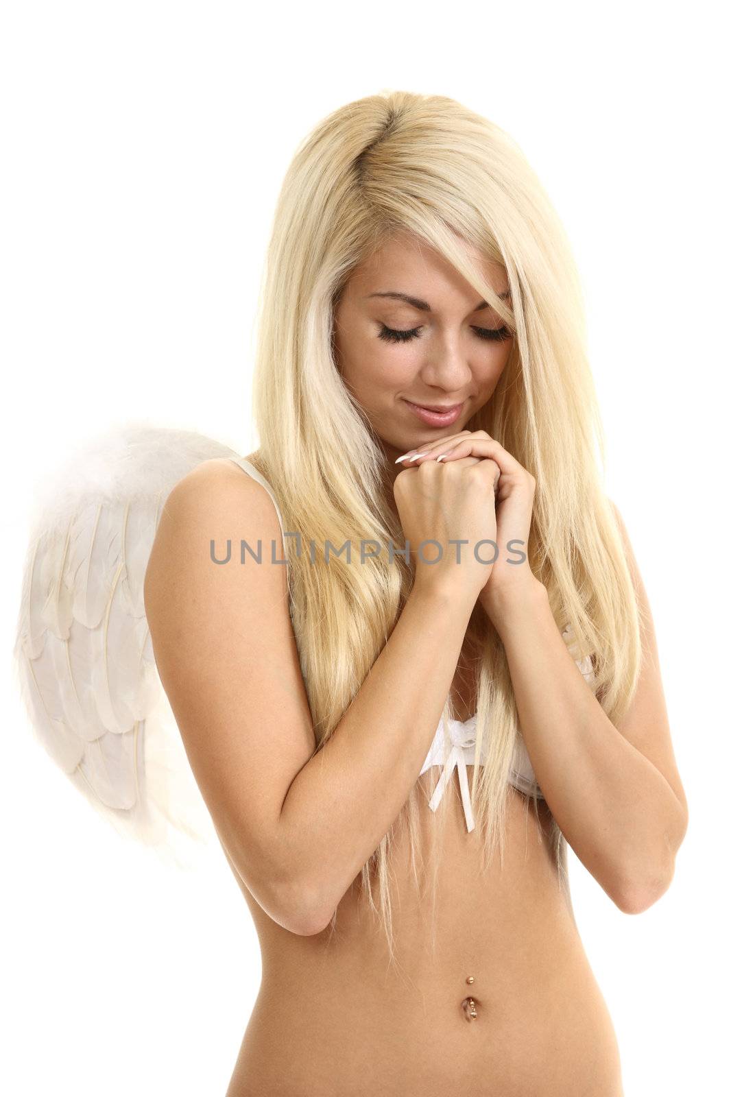 The beautiful girl with angelic wings in underwear
