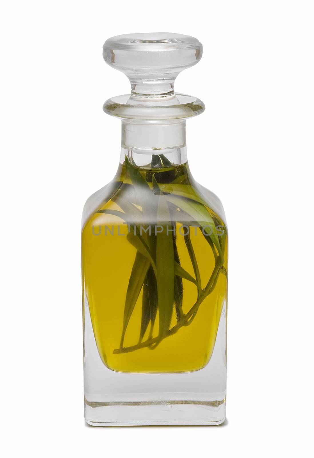 Olive oil bottle witn olives and olive branches isolated on white background.