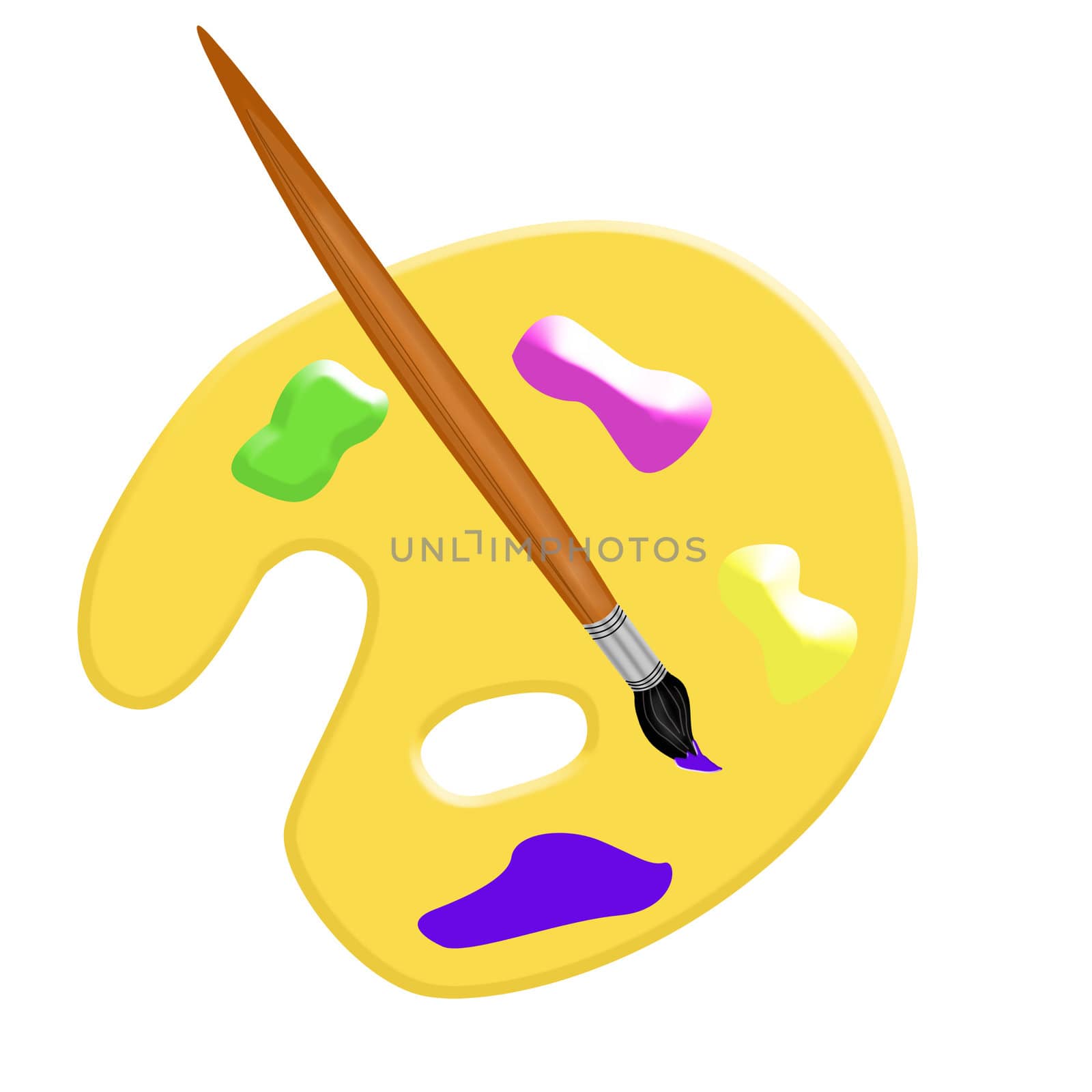 Artist Palette with Painting Brush illustration isolated on a white background.
