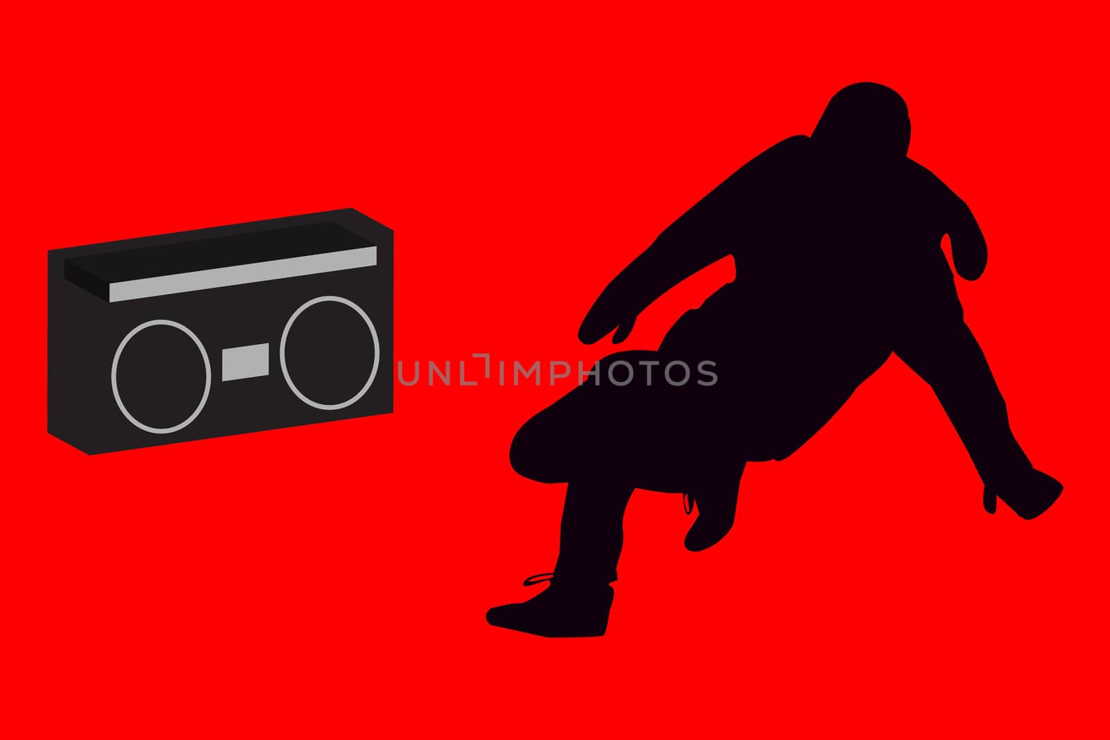 Breakdancer Dancing with Old School Boom Box Silhouette by mwp1969