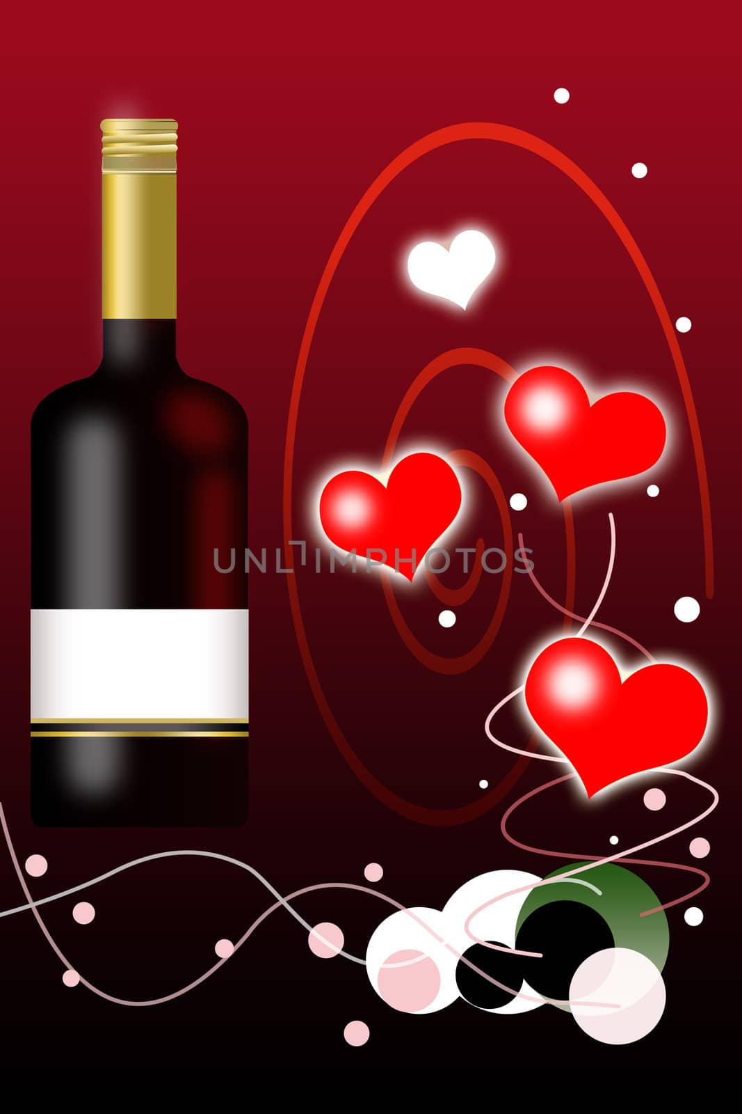 Valentines Day Background and Wine Bottle with Blank Label by mwp1969