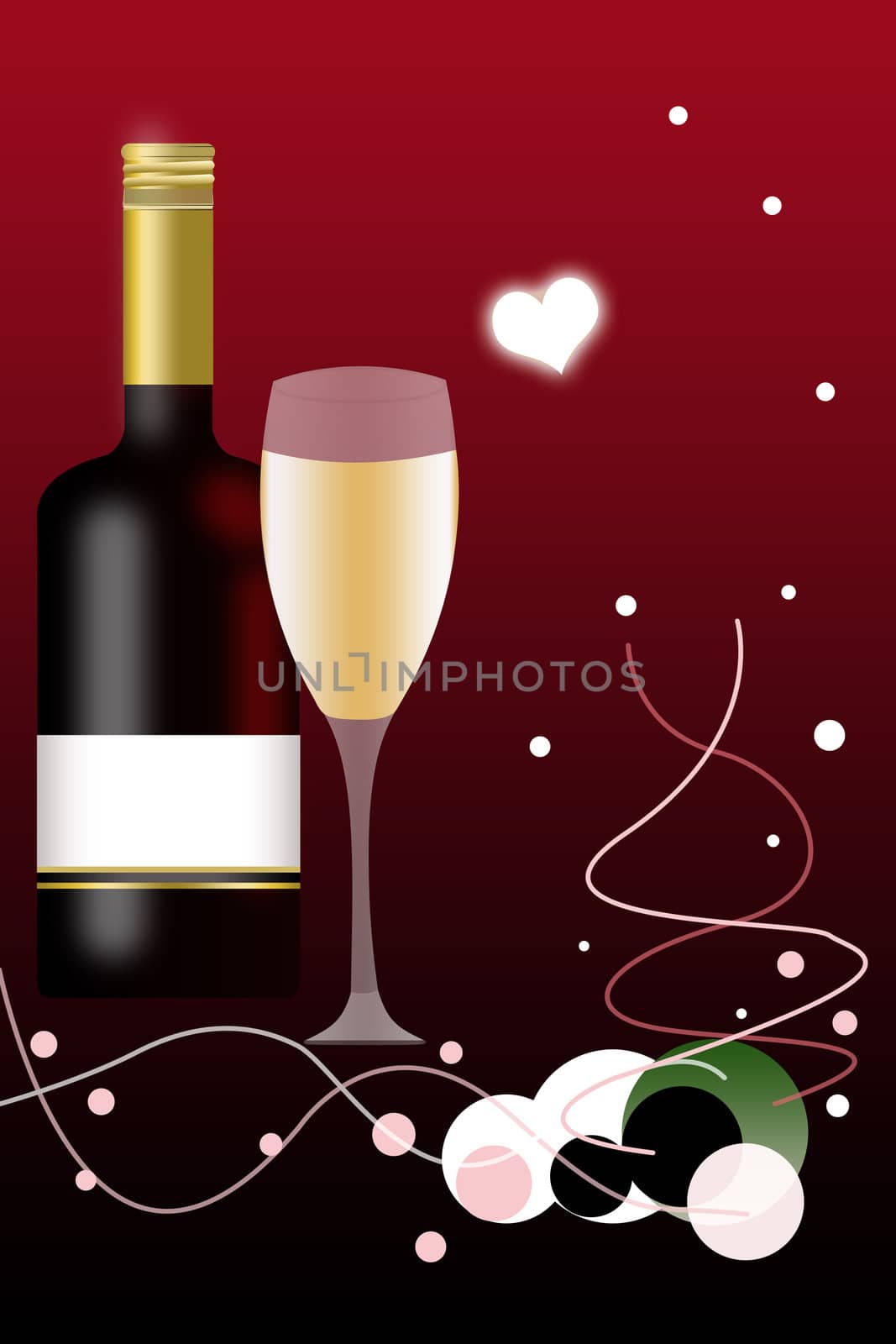 Valentines Day Background and Wine Bottle with Blank Label by mwp1969