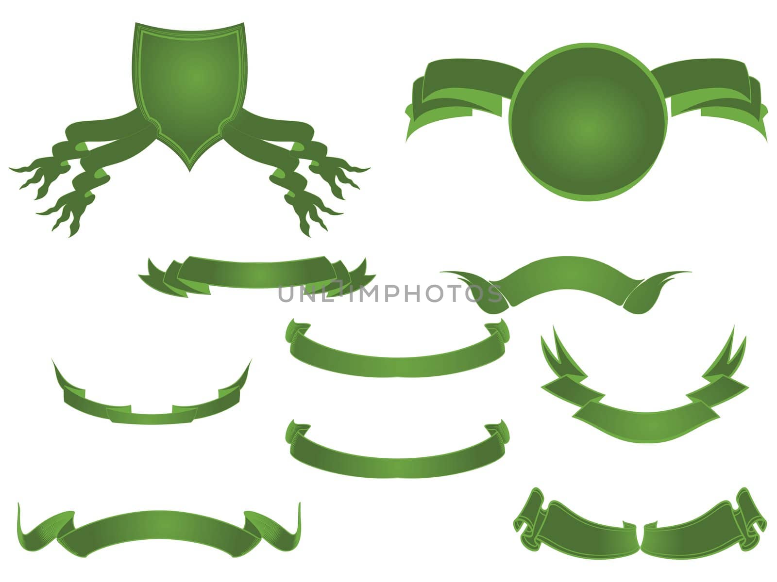 Shields and banners in green tones