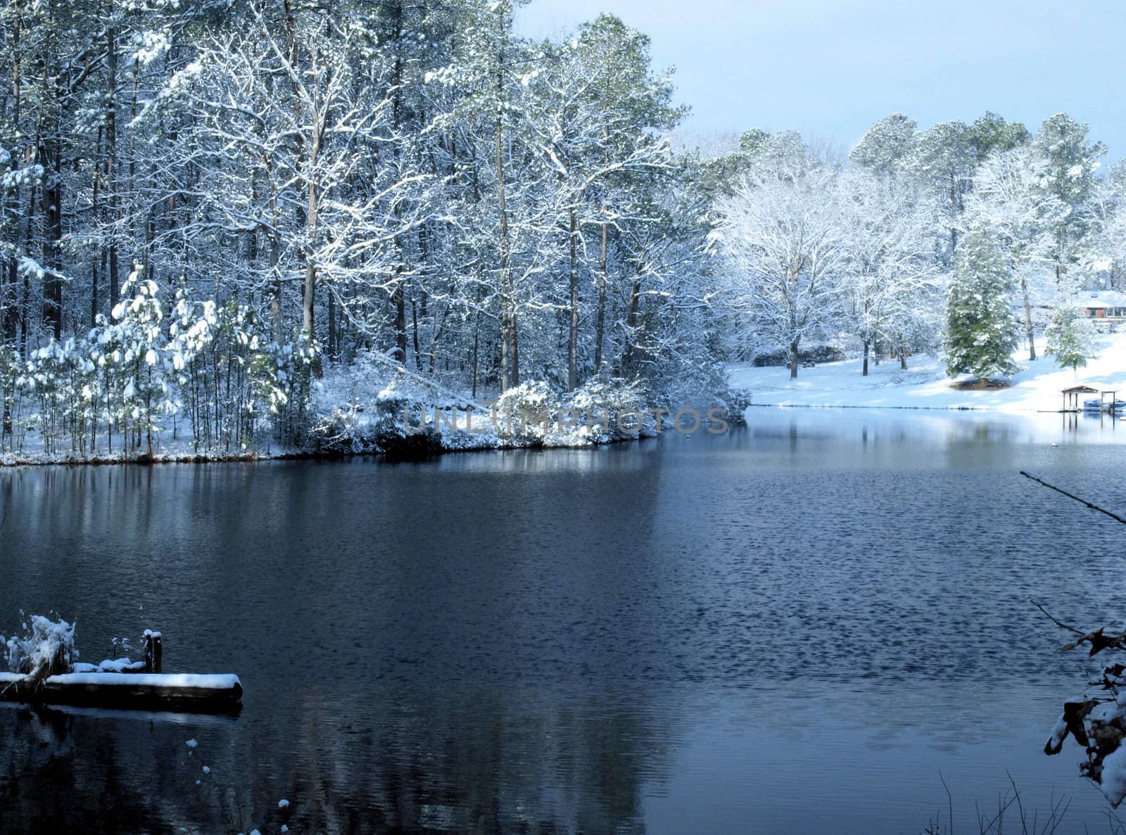 winter lake after a snow storm
