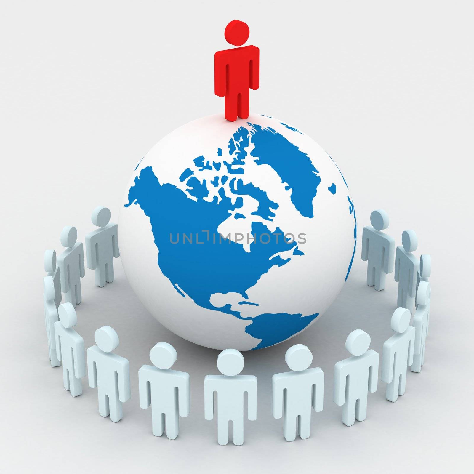 Group of people standing round globe. 3D image. by ISerg