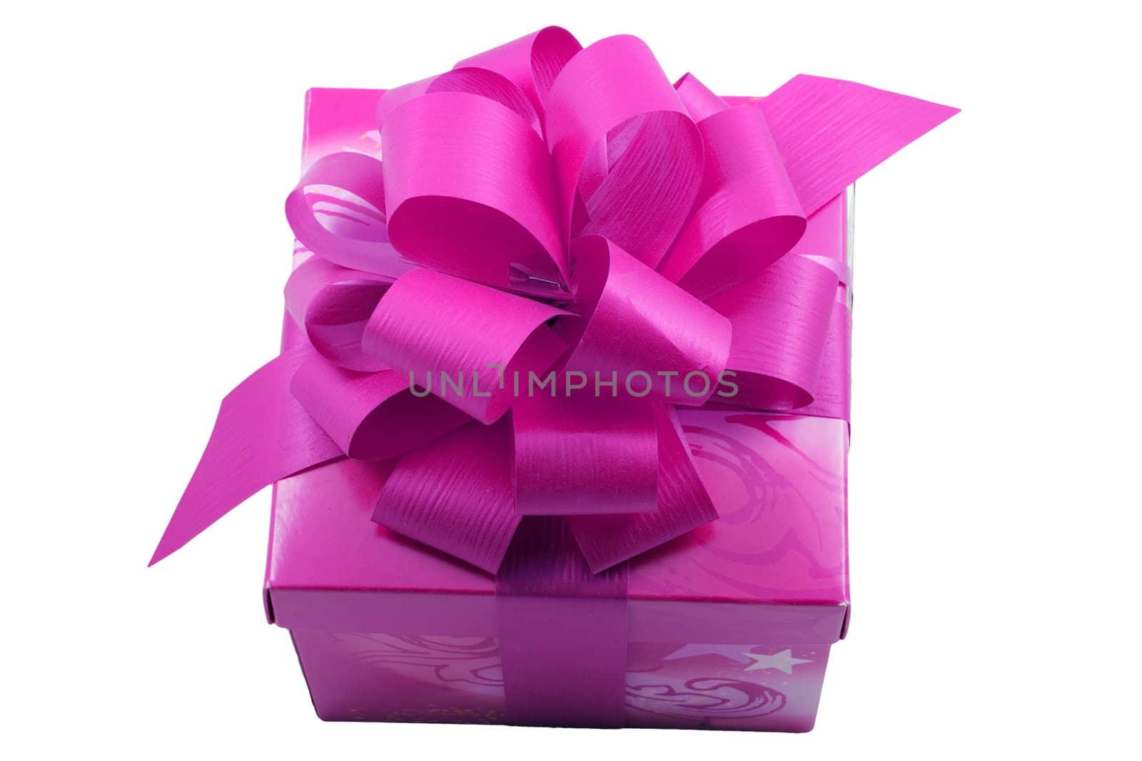 a purple present with a purple ribbon isolated on the white background