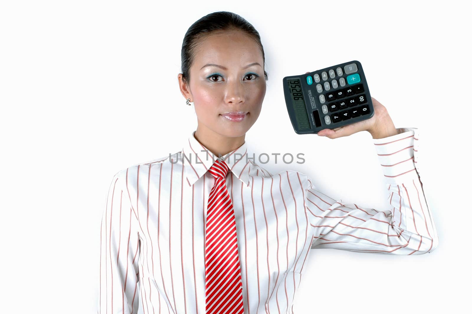 Chinese office lady with calculator by bartekchiny