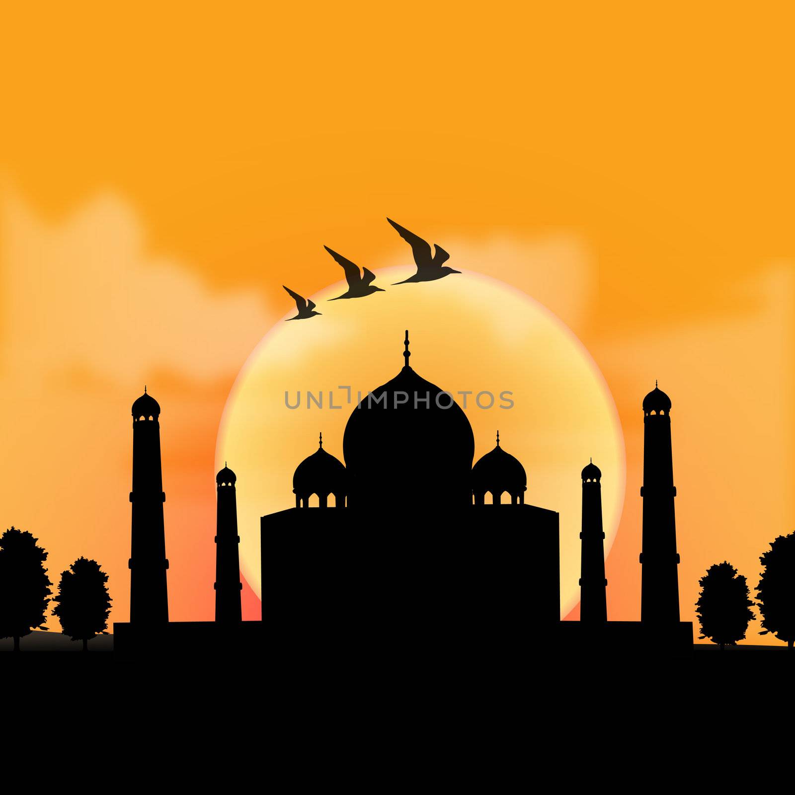 silhouette view of Taj Mahal, agra, India with sunrise backgroun by abhishek4383