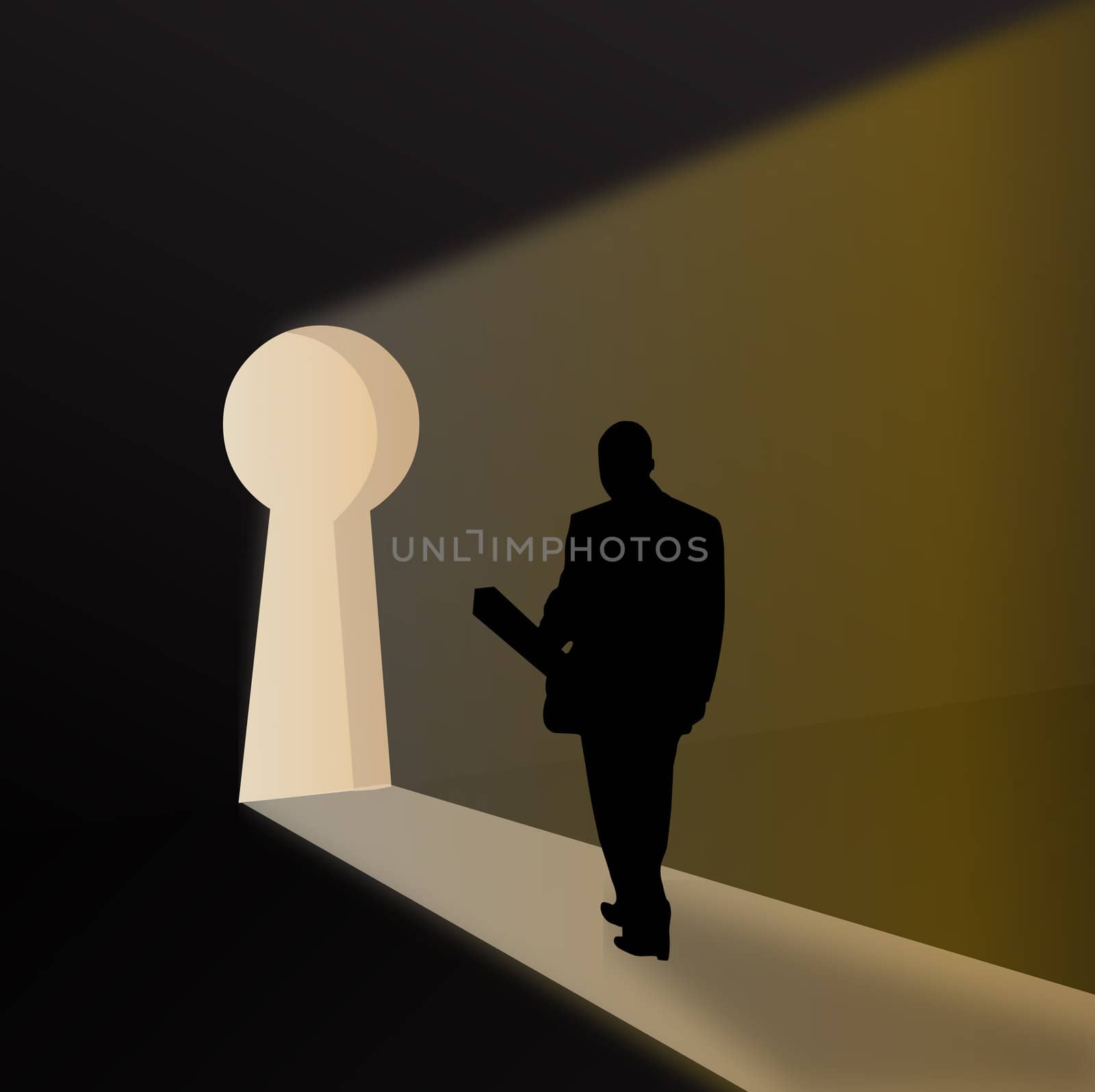silhouette of a business man expressing key to sucess by abhishek4383