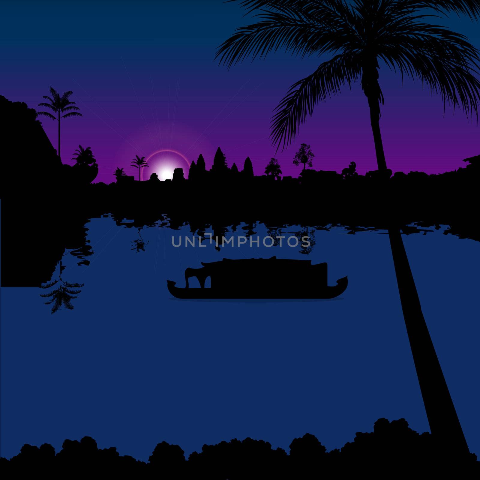 silhouette view of boathouse in backwaters, kerala by abhishek4383