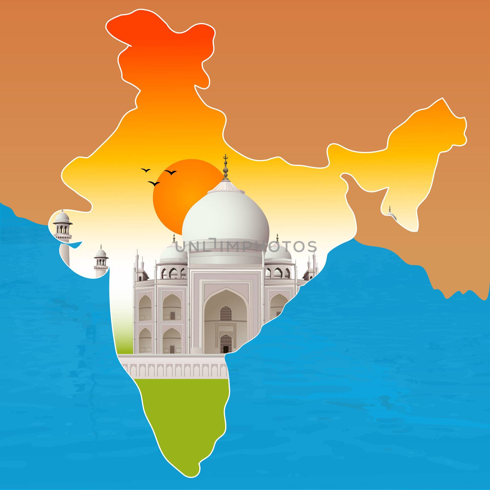 Taj Mahal, agra, outline map of india by abhishek4383