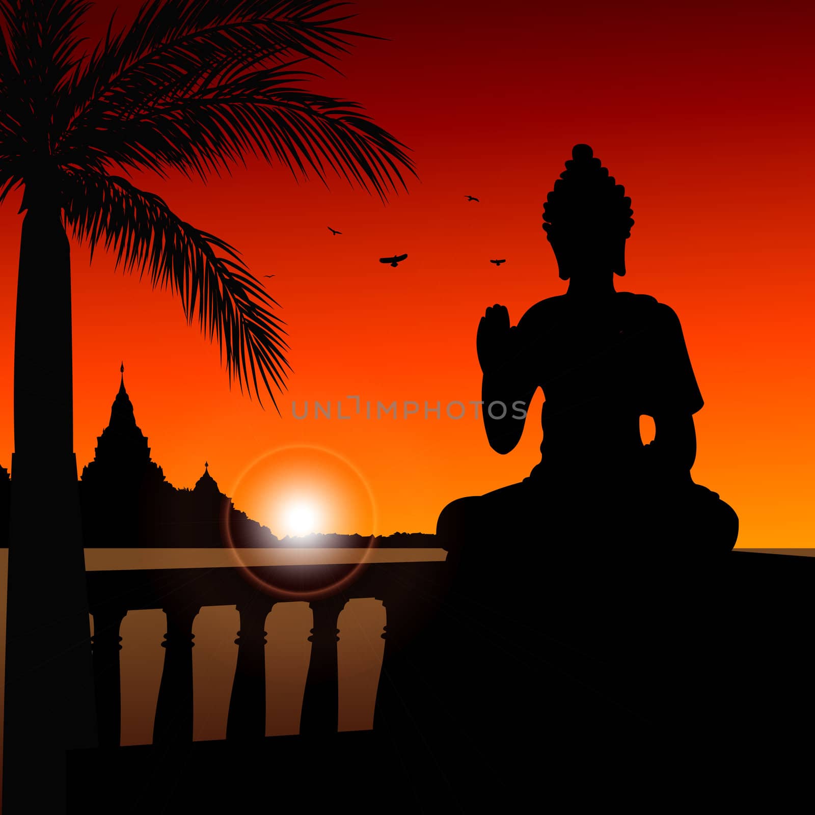 statue of buddha with temple at the background by abhishek4383