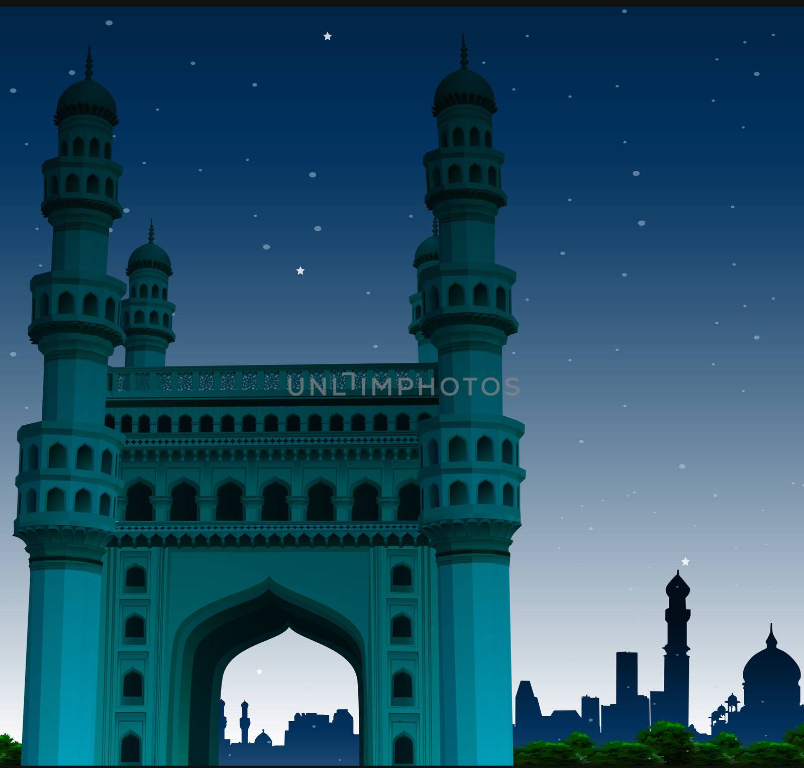 view of charminar, hyderabad, india, night time