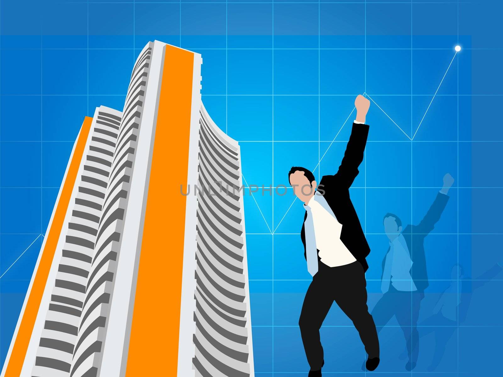 business man expressing victory with stock exchange background by abhishek4383