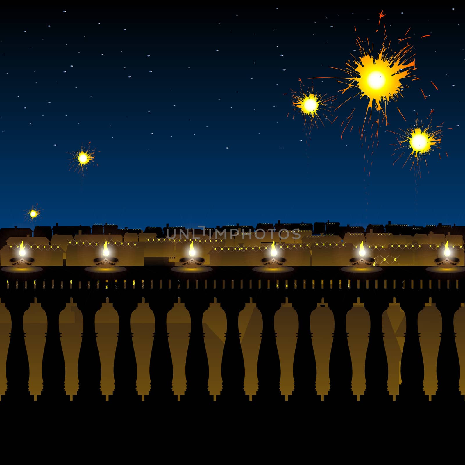 hindu festival diwali, lighting of lamp and fireworks