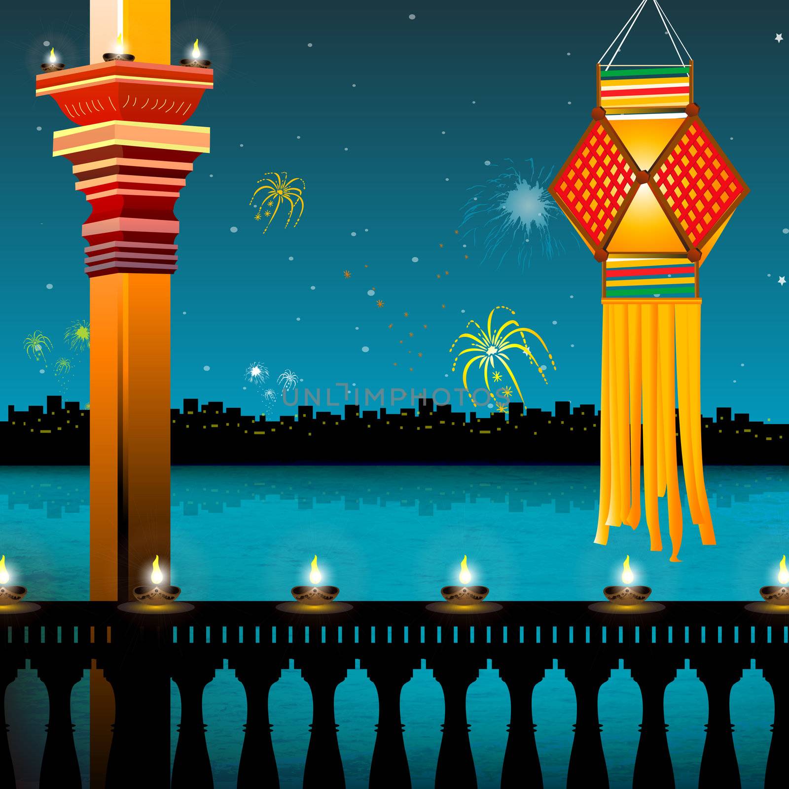 lamp lighting, lanterns, fireworks, balcony,festival - diwali by abhishek4383