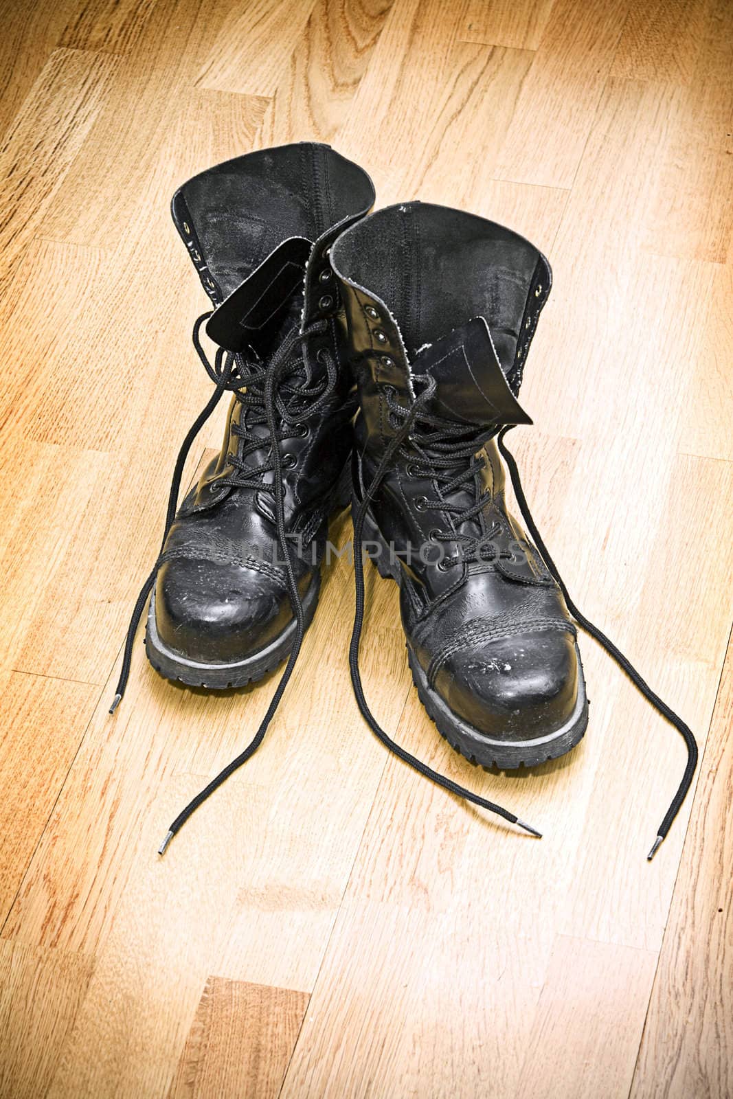 dirty boots on parket floor