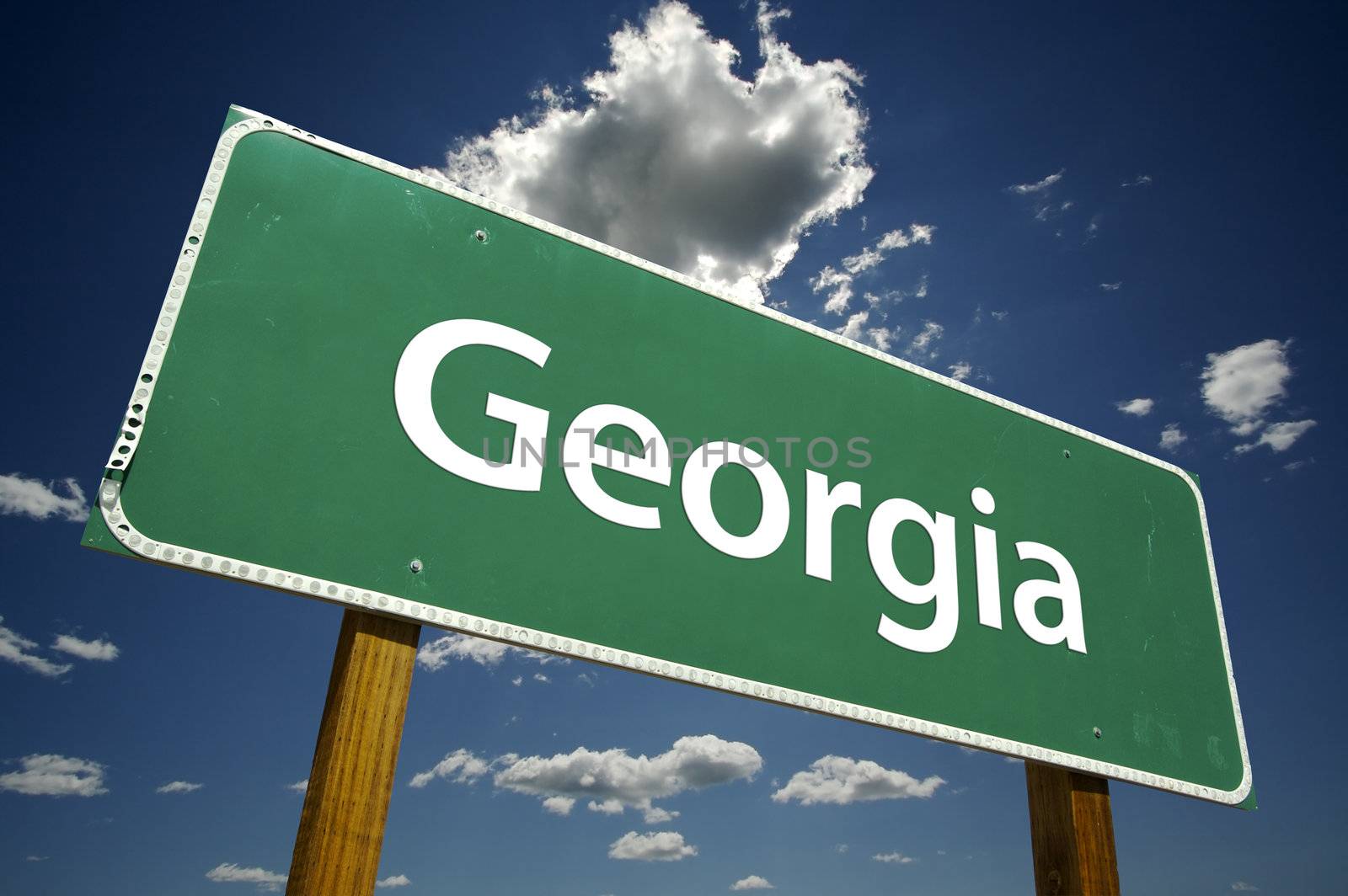 Georgia Road Sign with dramatic clouds and sky.