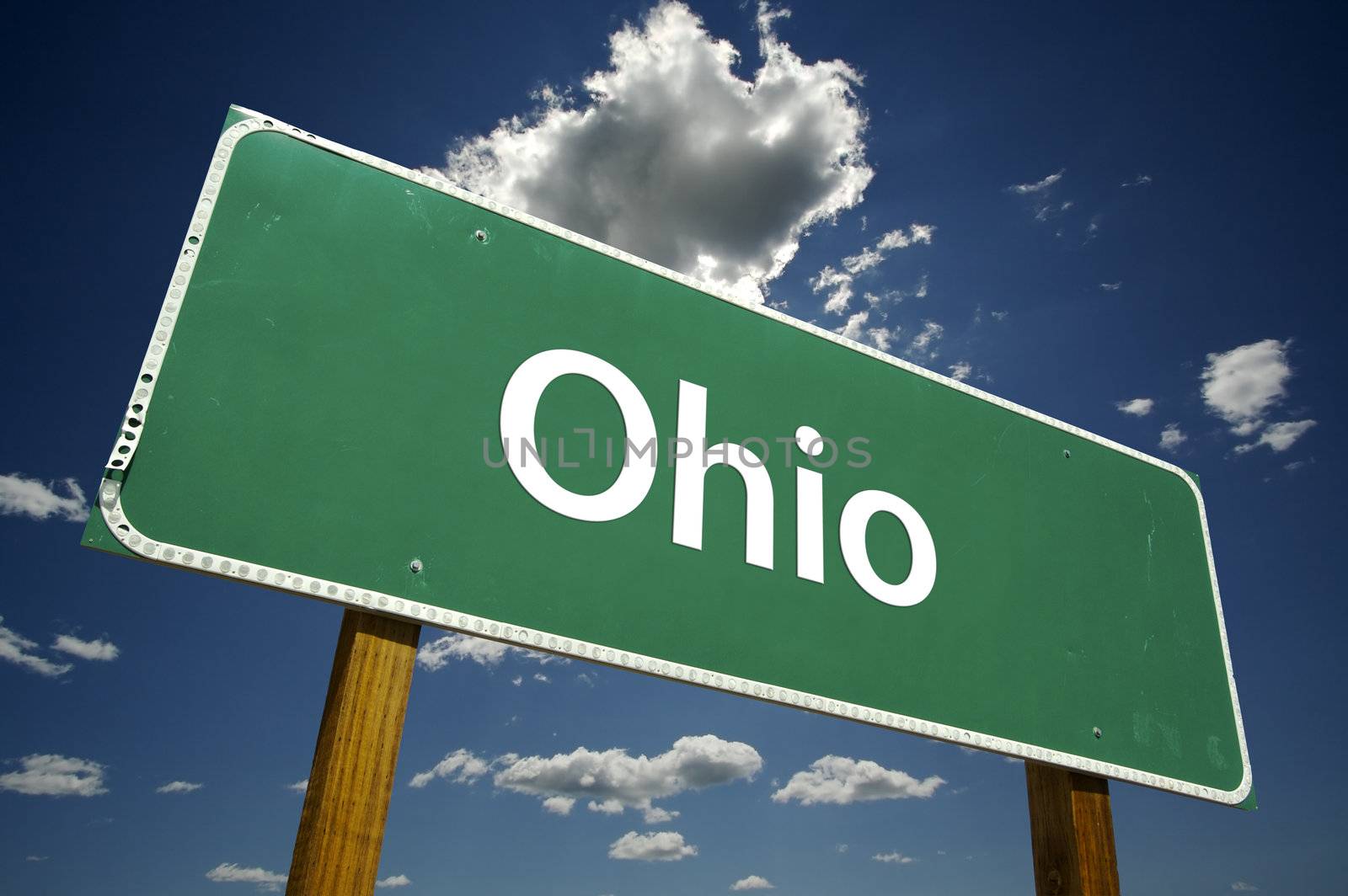 Ohio Road Sign with dramatic clouds and sky.
