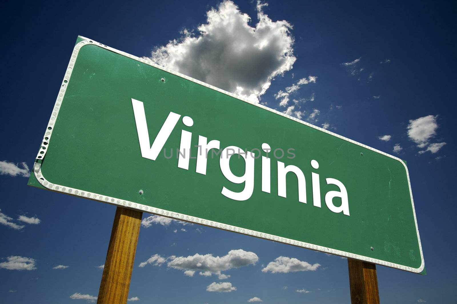 Virginia Road Sign with dramatic clouds and sky.
