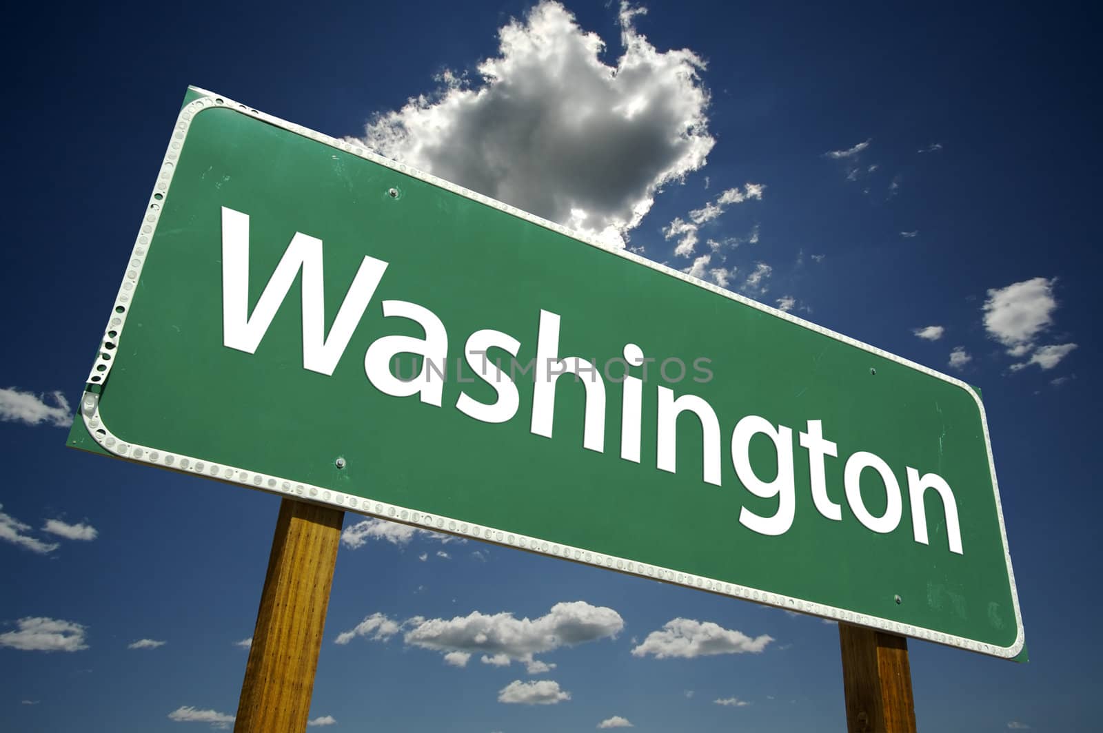 Washington Road Sign with dramatic clouds and sky.