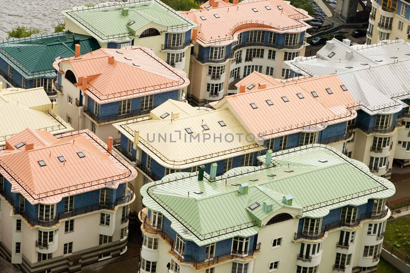 Multi-coloured roofs of houses