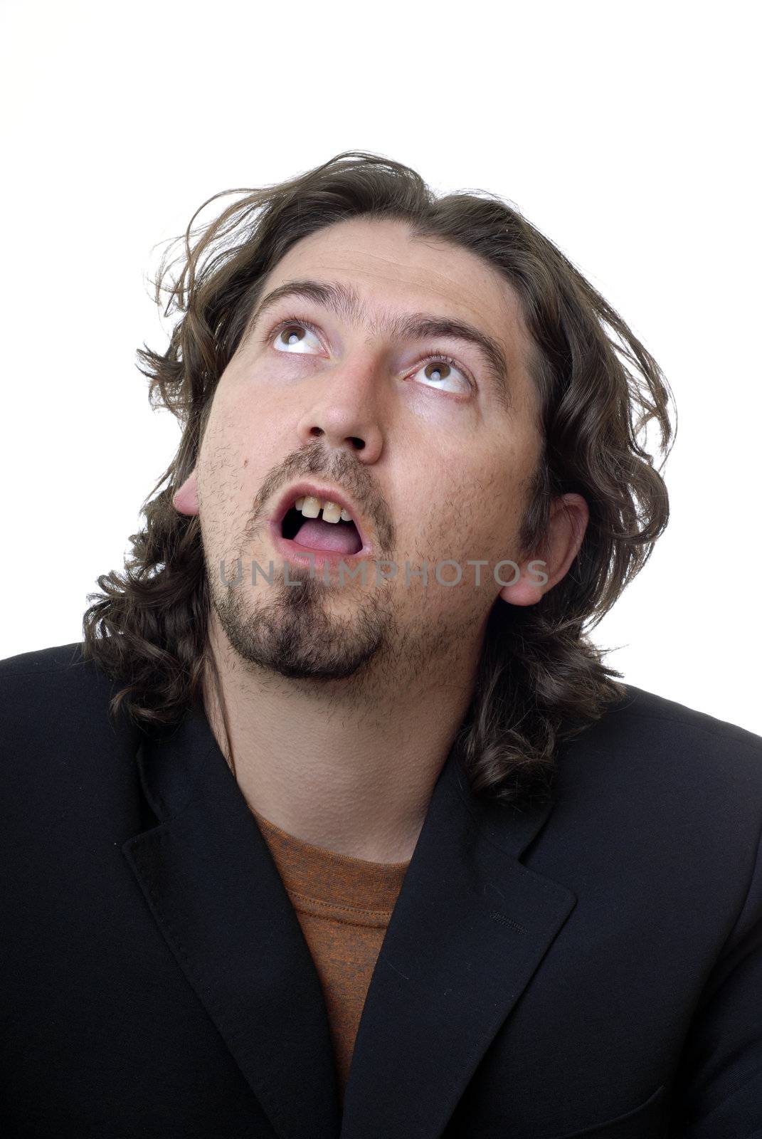 young man portrait standing on white background