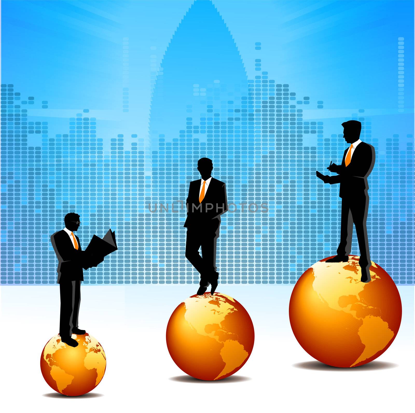 silhouette view of business men on globes by abhishek4383