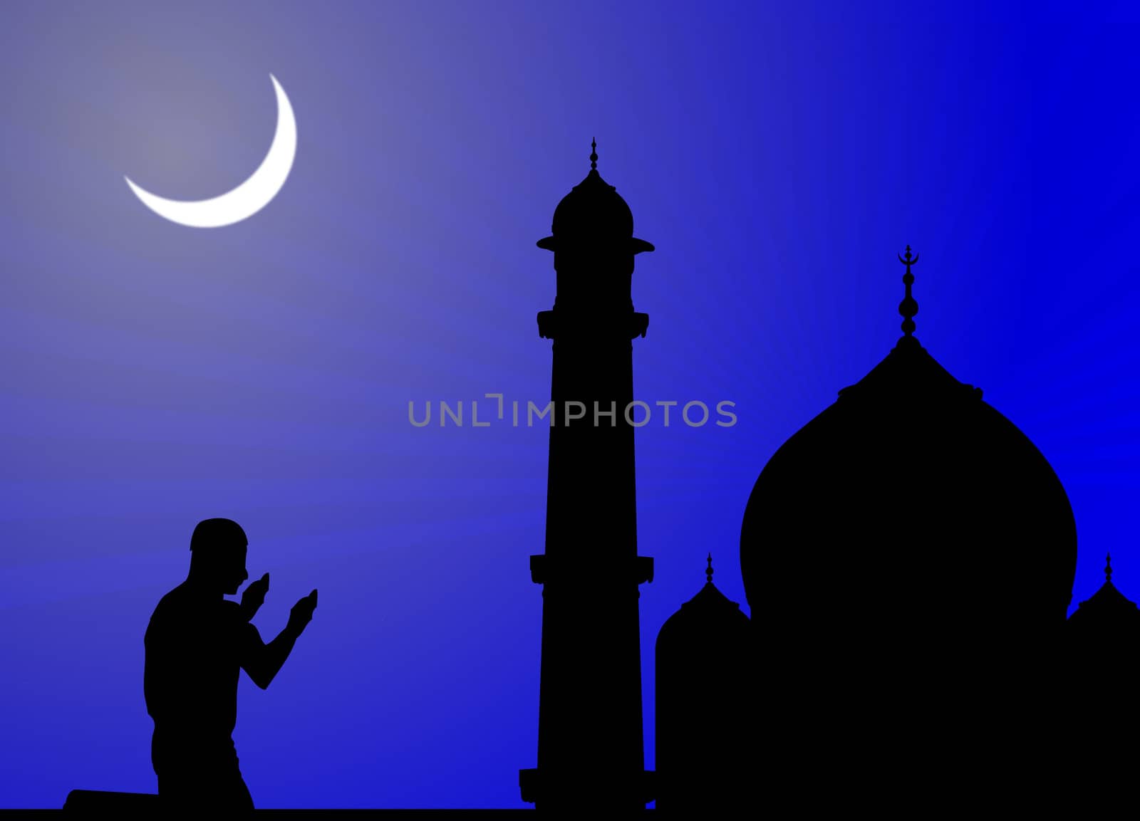 silhouette of human offering prayers at mosque by abhishek4383