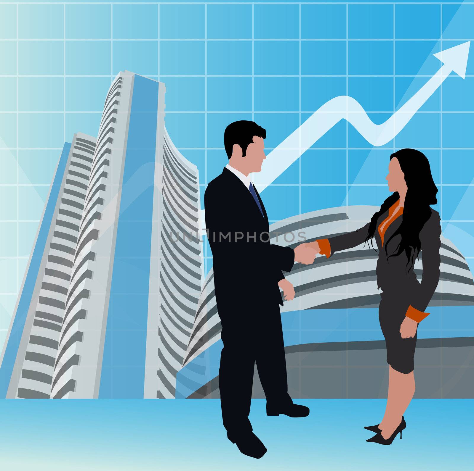 business people shaking hands, stock exchange background by abhishek4383