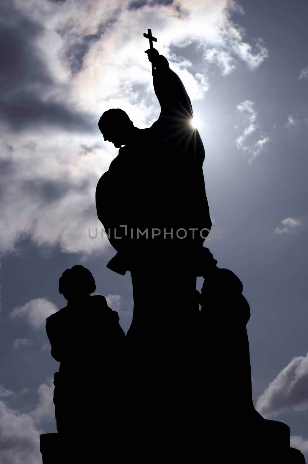 Shot of the architectural detail - baroque sculture - Charles bridge, Prague, Czech republic